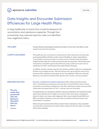 DATA INSIGHTS AND ENCOUNTER SUBMISSION EFFICIENCIES FOR LARGE HEALTH PLAN